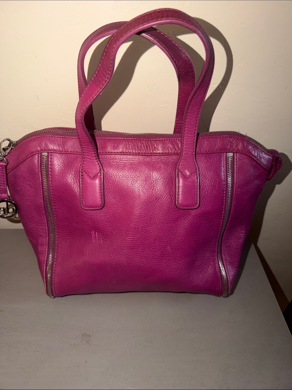 Audrey Brooke Hot Pink Genuine Leather Tote